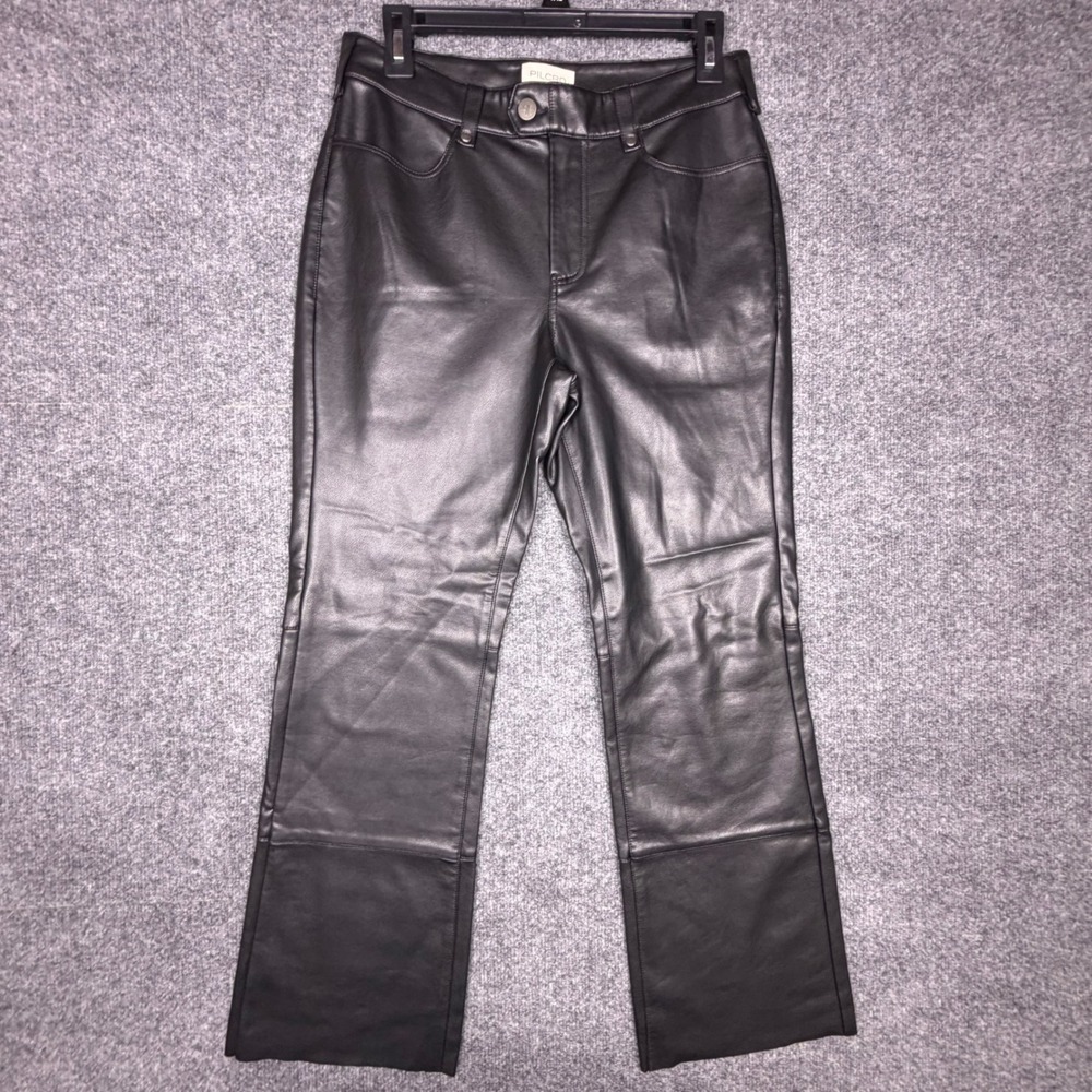 Pilcro Anthropologie Faux Leather Straight Leg Pants Black Size 26 NWT Defect